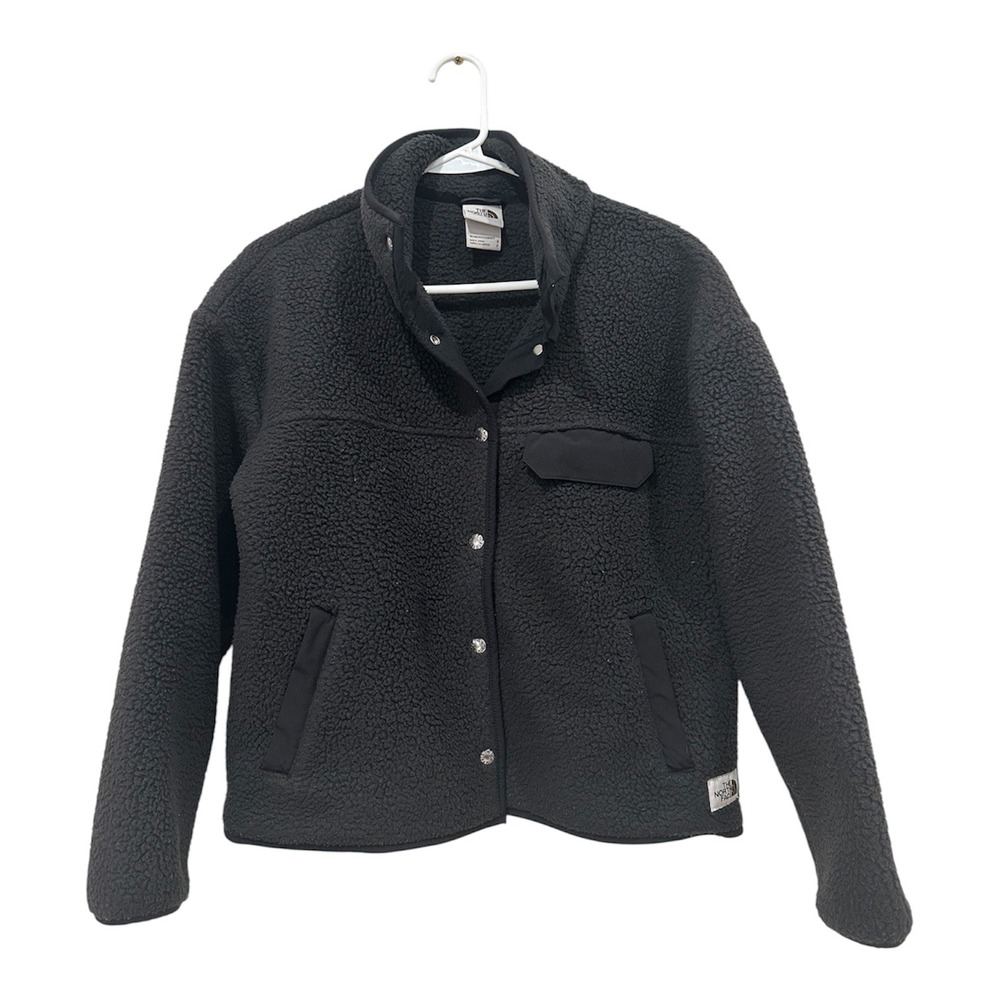The North Face Cragmont Sherpa Fleece Snap Jacket Black Womens Small NF0A3YRE